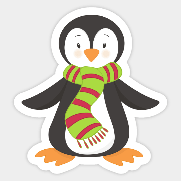 Cute Penguin, Little Penguin, Penguin With Scarf Sticker by Jelena Dunčević